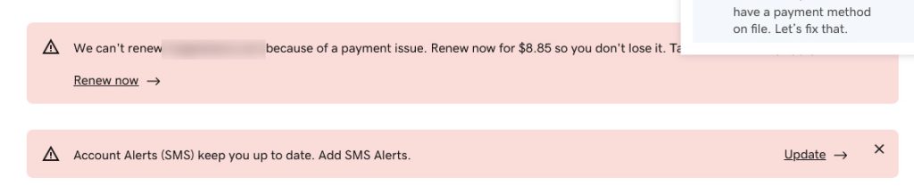 We can't rewnew domain because of a payment issue